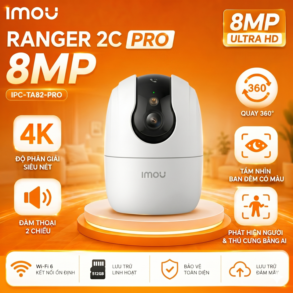 Camera Wifi IMOU RANGER 2C PRO TA32P/TA52P/TA82P Trong Nhà - Xoay 360 Độ, Wifi 6, Đàm Thoại,Báo Động 6