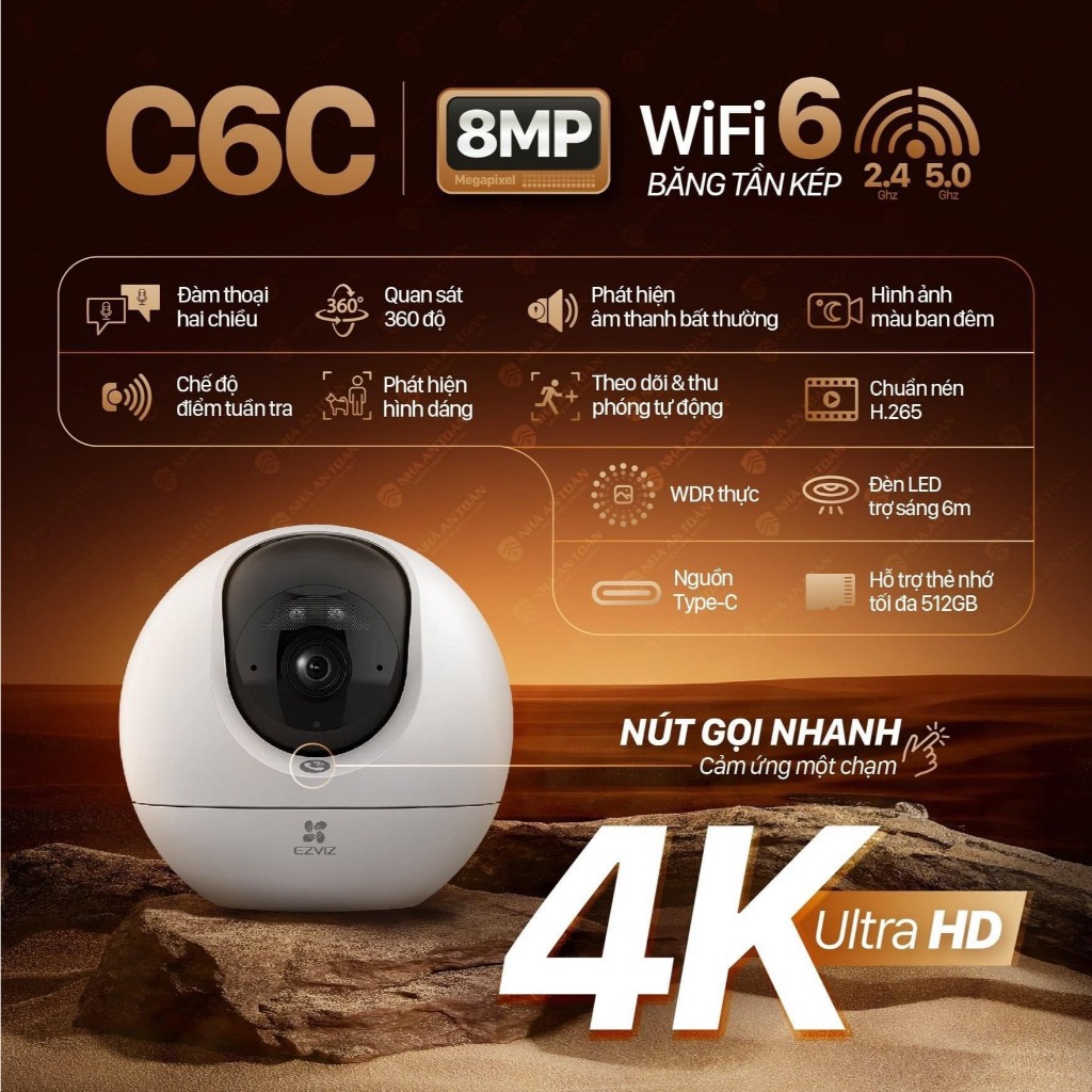 Camera Wifi EZVIZ C6C 4K 8MP Góc Rộng, Xoay 360 Độ, Đàm Thoại 2 Chiều, Theo Dõi Chuyển Động - VTS VN 4