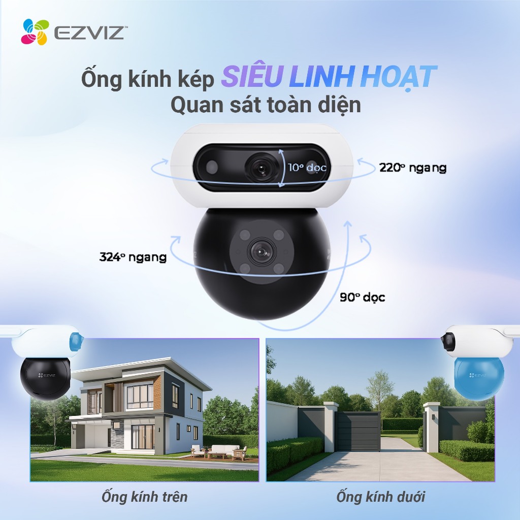 Camera Wifi 2 Mắt Ngoài Trời EZVIZ C90 Dual 2K+ (4MP+4MP) Xoay 360 Độ, Đàm Thoại 2 Chiều, Có Màu 6