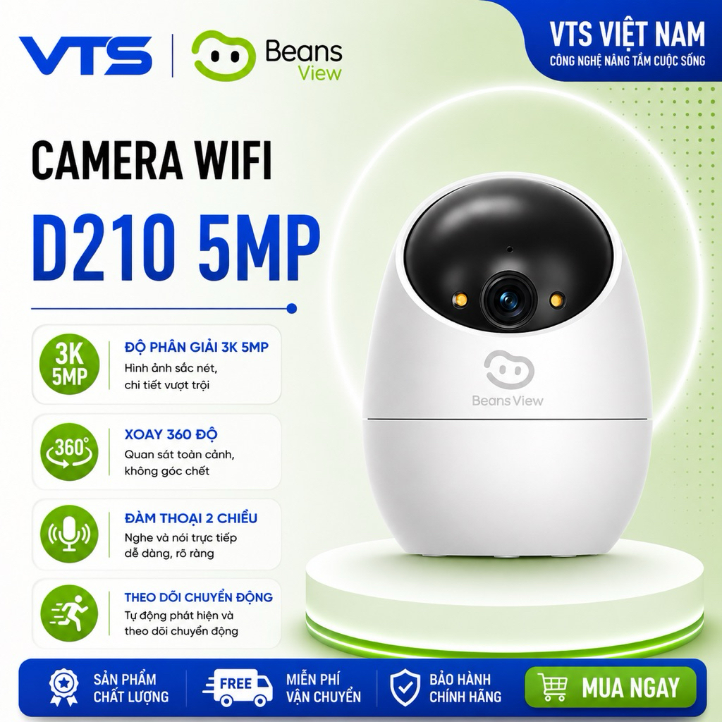 Camera Wifi BeansView D210 2MP/5MP Trong Nhà , Xoay 360 Độ, Đàm Thoại, Phát Hiện Người Và Thú Cưng 2