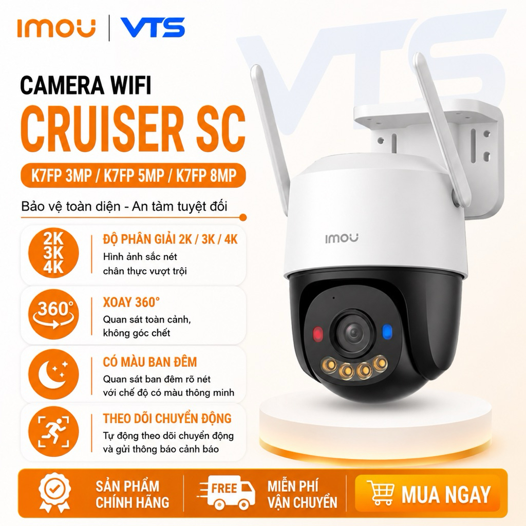 Camera Wifi IMOU CRUISER SC K7FP 3MP/5MP/8MP, Đèn Cảnh Báo Xanh Đỏ, Đàm Thoại 2 Chiều, Theo Dõi 3