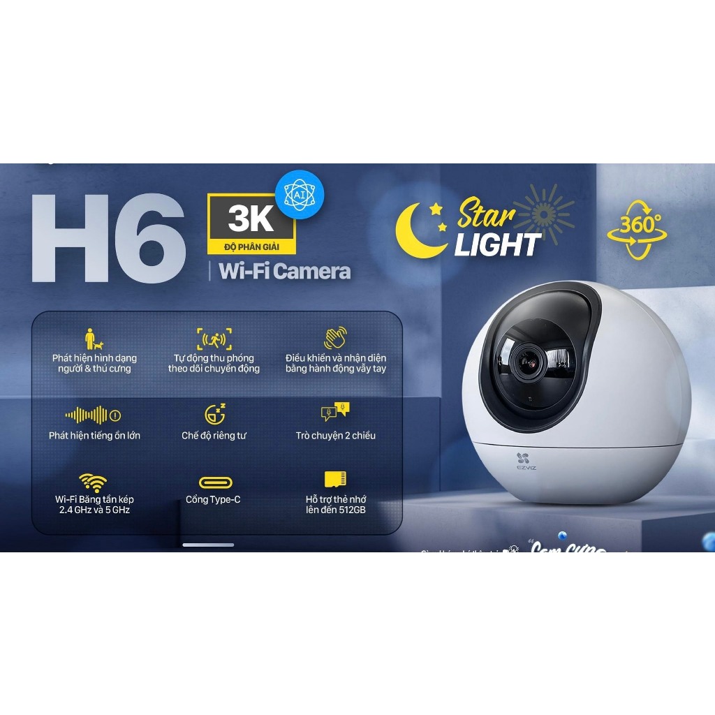 Camera Wifi EZVIZ H6 3K 5MP Góc Rộng Trong Nhà, Xoay 360 Độ, Đàm Thoại 2 Chiều, Theo Dõi Chuyển Động 4