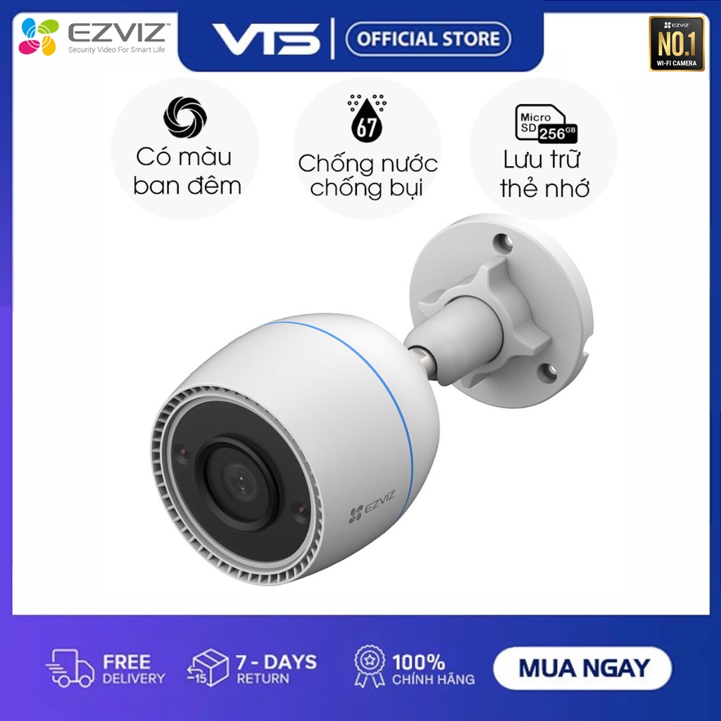 [NPP CHÍNH HÃNH] Camera IP Wifi EZVIZ C3TN 2MP Full Color, H.265 Ngoài Trời, Có Màu Ban Đêm, Tích Hợp Micro Thu Âm - VTS 2