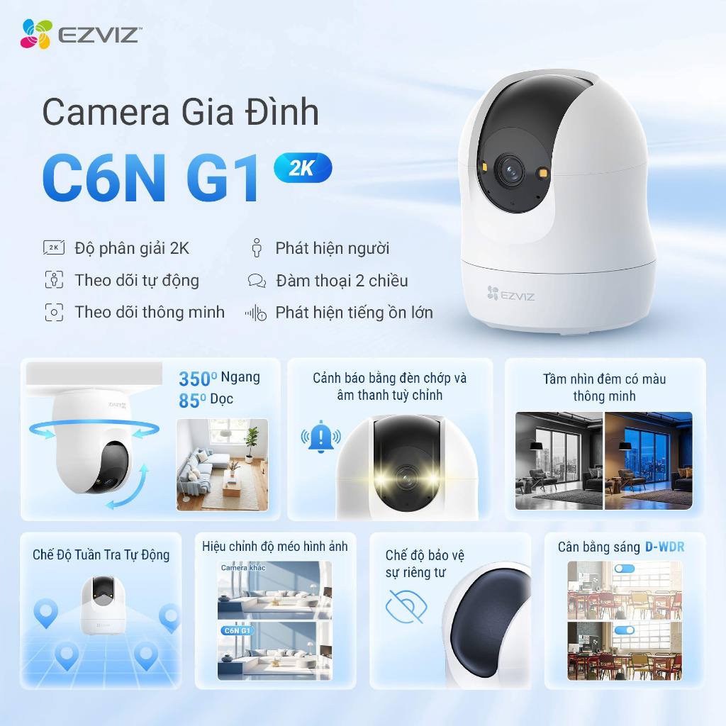 Camera Wifi EZVIZ C6N PRO, C6N G1 3MP/5MP/8MP, H6C G1 - Xoay 360 Độ, Đàm Thoại, Theo Dõi Chuyển Động 7