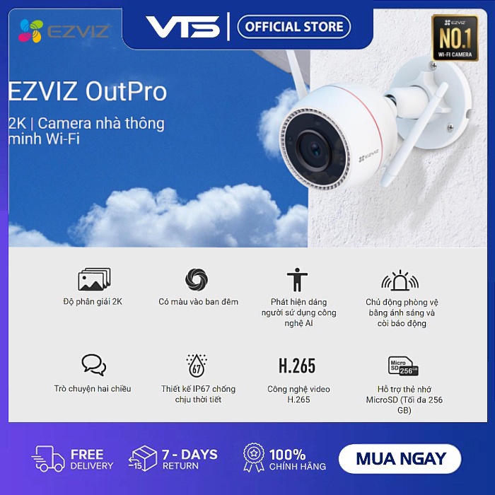 Camera Wifi EZVIZ H3C 3MP/H3C 4MP/H3C 5MP, Full Color, Đàm Thoại 2 Chiều, H.265, Chuẩn IP67- VTS 5