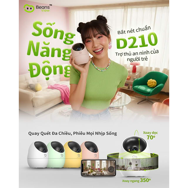 Camera Wifi BeansView D210 3MP Trong Nhà, 4 Phiên Bản Màu, Xoay 360 Độ, Đàm Thoại, Ai Thông Minh 7