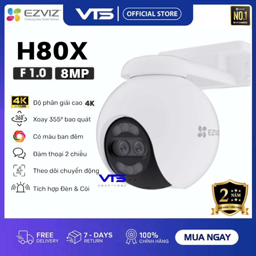 Camera Wifi EZVIZ H80X 4K 8MP/H8X 4MP/H8 PRO, Xoay 360 Độ, Đàm Thoại, Có Màu Ban Đêm, Theo Dõi 4