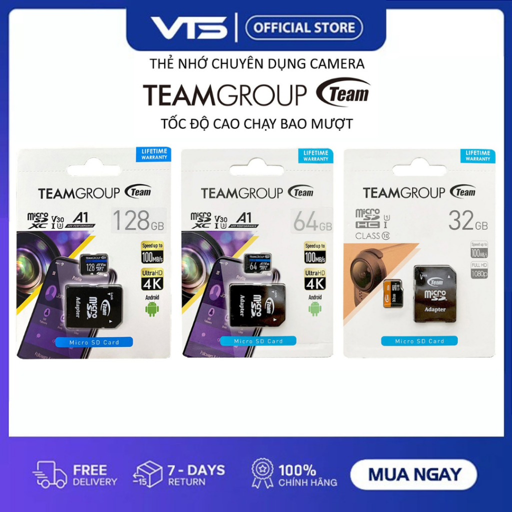 Thẻ Nhớ Micro SDXC TeamGroup 32GB/64GB/128GB UHS-I U3 V30 A1 upto 100MB/s - Chuyên Dùng Cho Camera 2