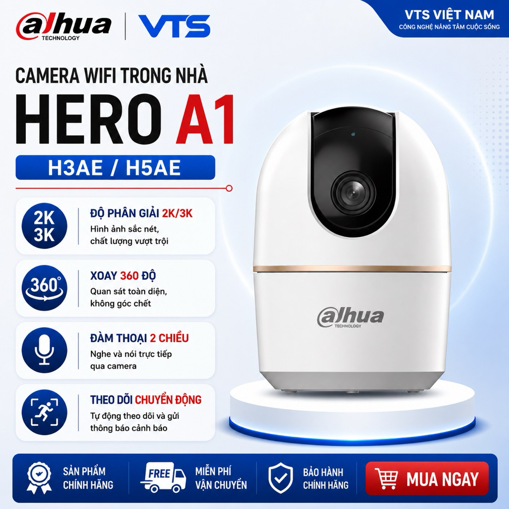 Camera Wifi DAHUA HERO A1 H3AE/H4AE/H5AE, H3AS/H5AS Trong Nhà, Xoay 360 Độ, Đàm Thoại, Theo Dõi 3