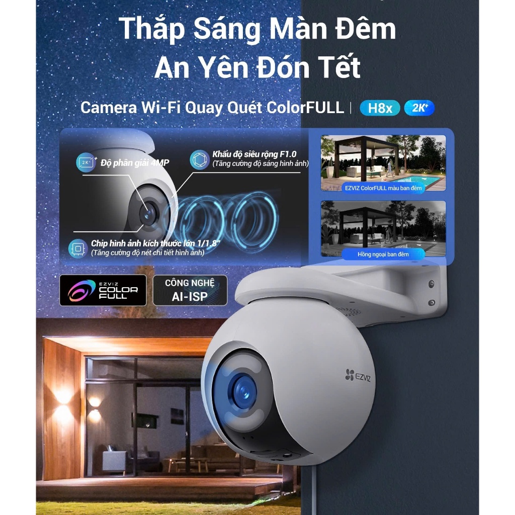Camera Wifi EZVIZ H8 PRO 3MP 2K/H8X 4MP 2K+, Ngoài Trời, Xoay 360 Độ, Đàm Thoại 2 Chiều, Full Color 11