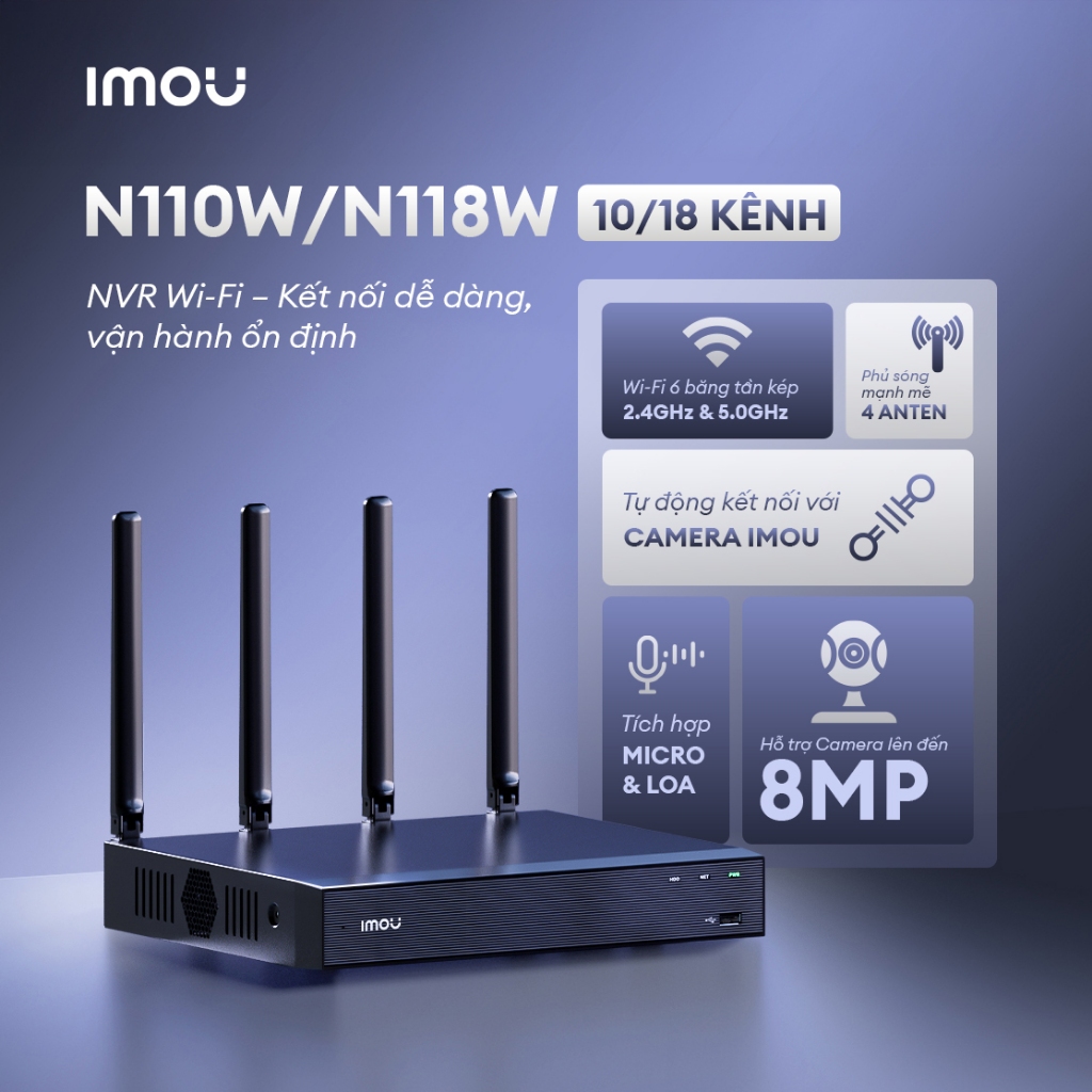 Đầu Ghi Hình NVR IMOU 10/18 Kênh N110W-8A0E/N118W-8A0E - Đàm Thoại, Hổ Trợ Camera Lên Đến 8MP 4