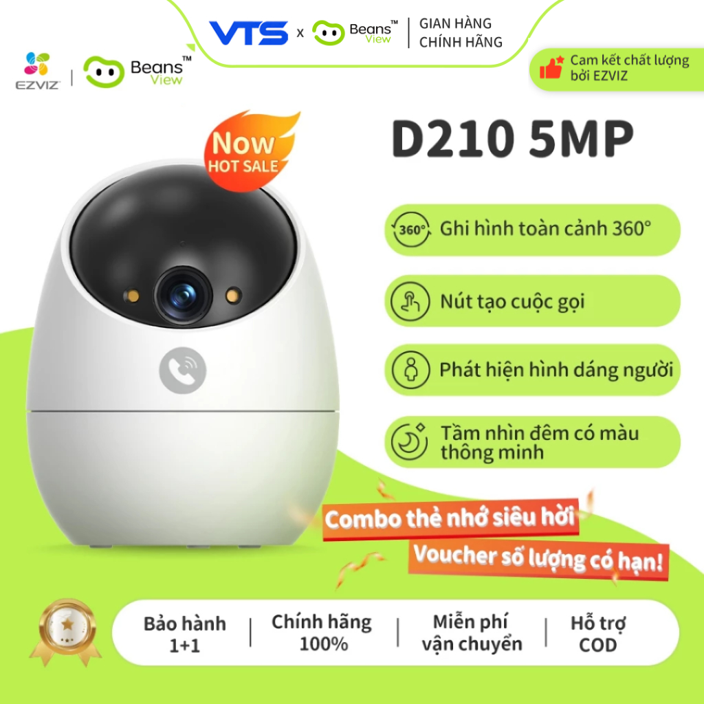 Camera Wifi BeansView D210 2MP/5MP Trong Nhà , Xoay 360 Độ, Đàm Thoại, Phát Hiện Người Và Thú Cưng 3