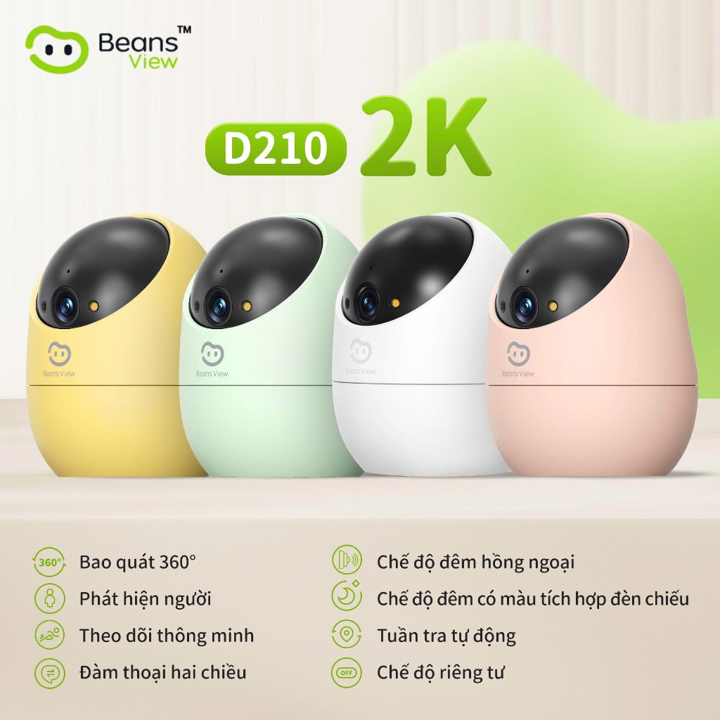 Camera Wifi BeansView D210 3MP Trong Nhà, 4 Phiên Bản Màu, Xoay 360 Độ, Đàm Thoại, Ai Thông Minh 4