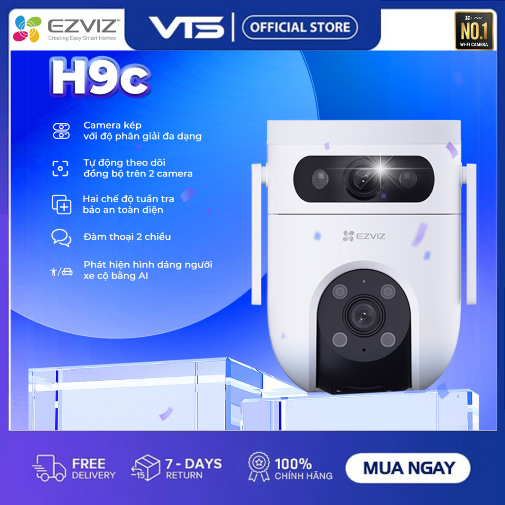 Camera Wifi 2 Mắt EZVIZ H9C 2K 6MP/H9C 3K 10MP/H9C 4G, Xoay 360 Độ, Đàm Thoại 2 Chiều, Full Color 4