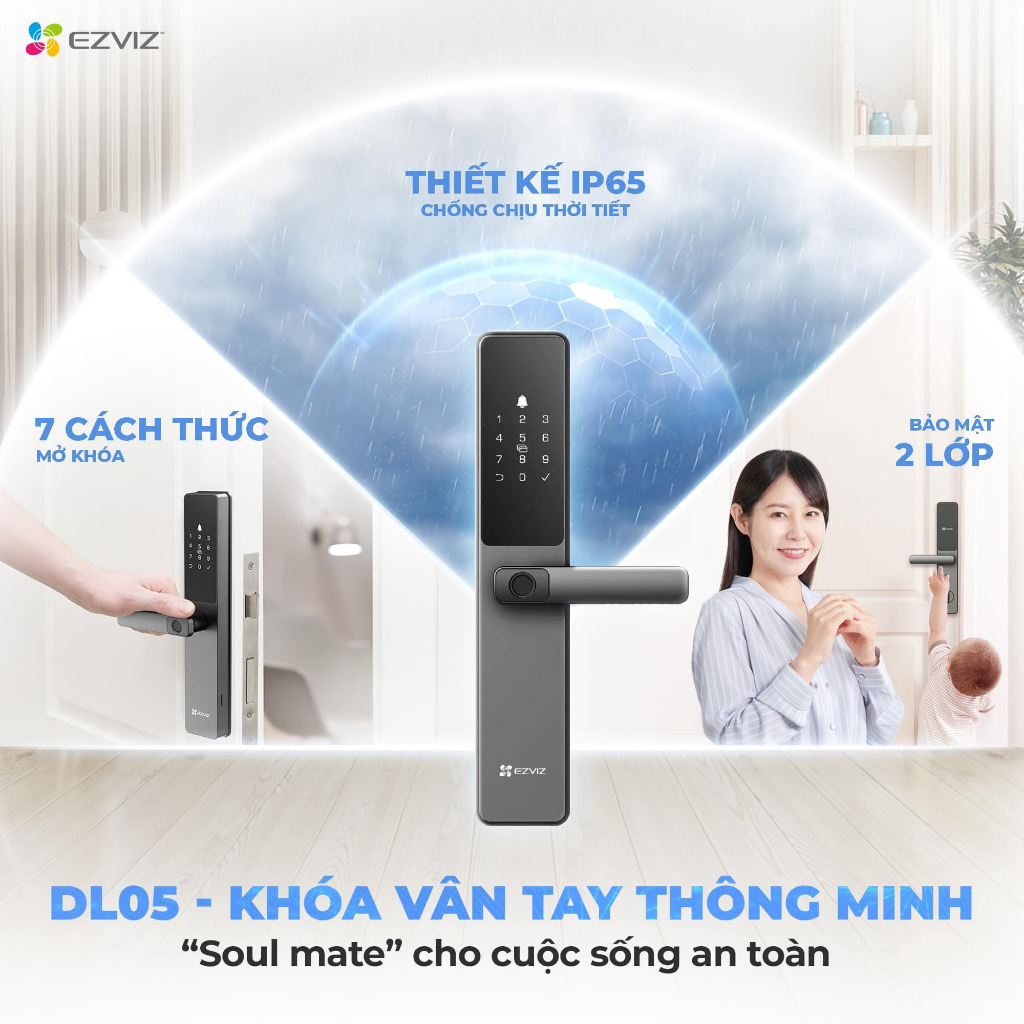 Khóa Vân Tay EZVIZ DL05, Nhiều Cách Mở Khóa, Tích Hợp Chuông Cửa, Kết Nối Với Camera EZVIZ 9