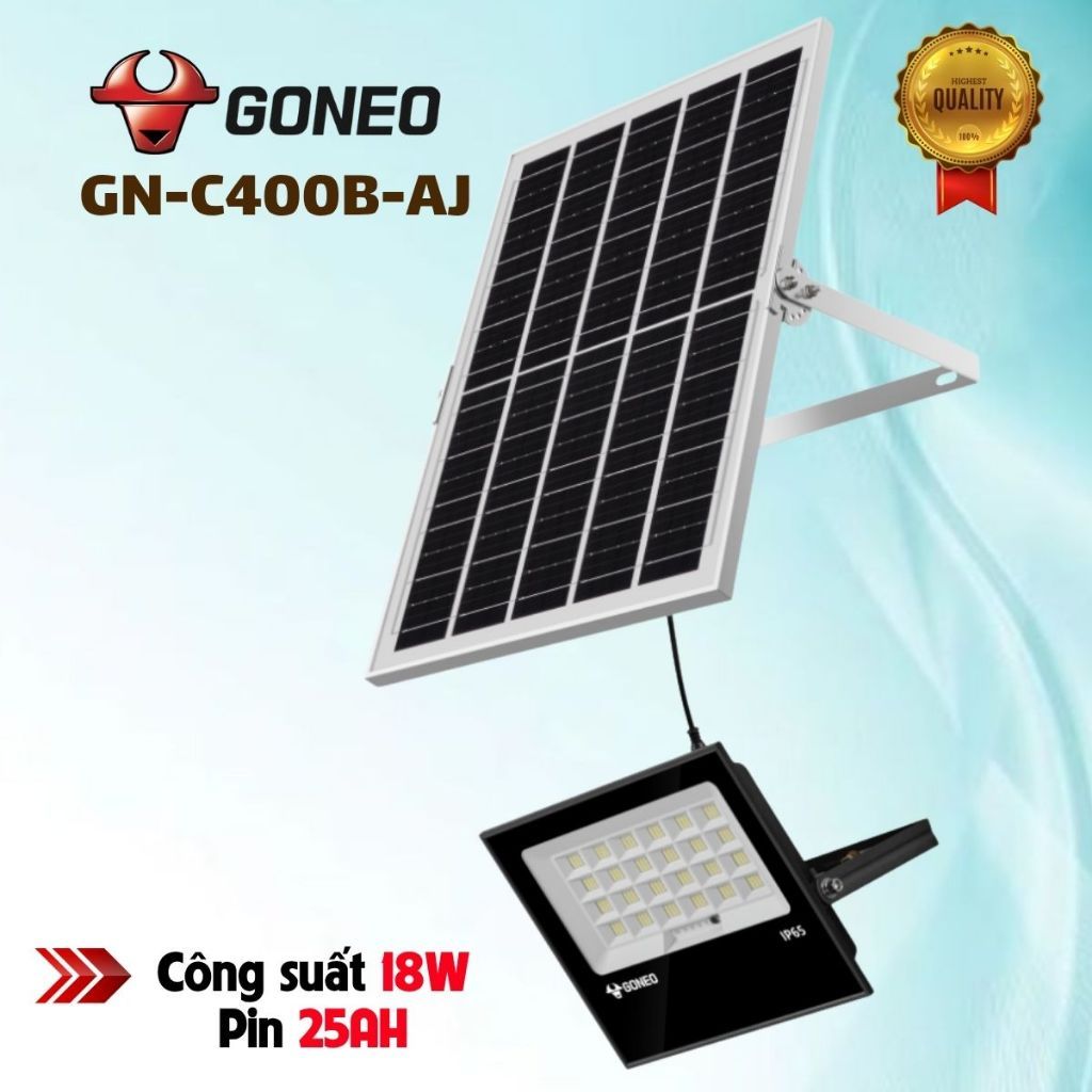 Đèn Pha Năng Lượng Mặt Trời GONEO GN-C400B-AJ - Công Suất 400W, Độ Sáng 2500lm, Pin LiFePO4 25Ah 7