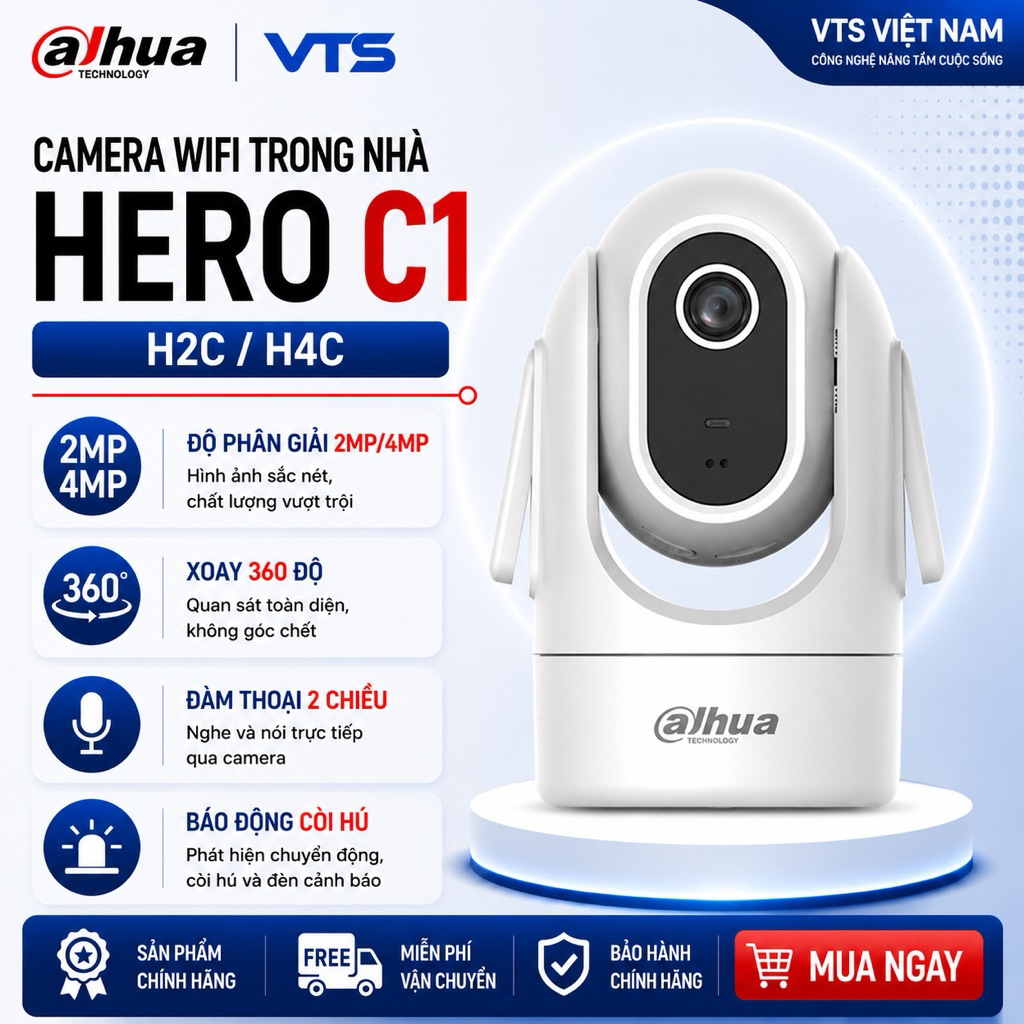 Camera Wifi DAHUA HERO C1 H2C 2MP/H4C 4MP Xoay 360 Độ, Đàm Thoại 2 Chiều, Auto Register 2