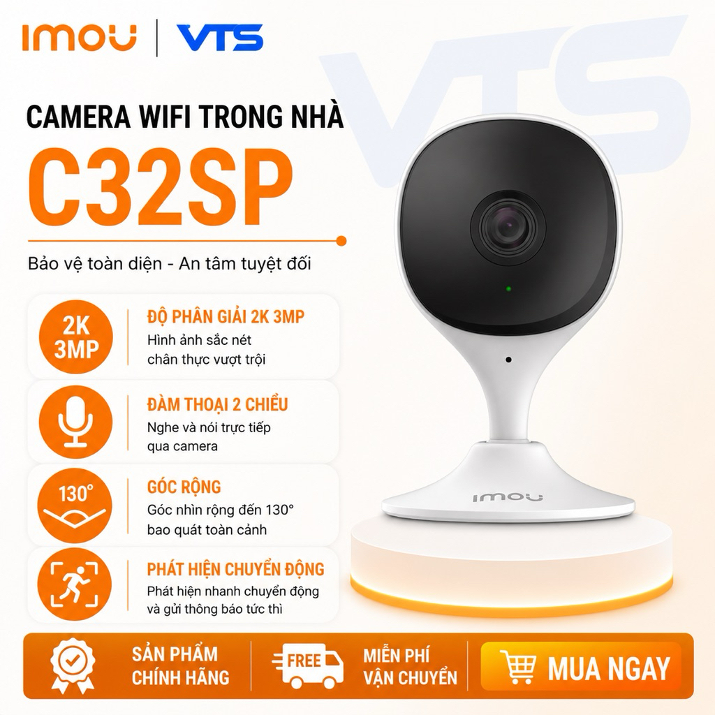 Camera Wifi iMOU C32SP 3MP 2K Góc Rộng Trong Nhà, Đàm Thoại 2 Chiều, Báo Động Thông Minh, BH 2 Năm 2