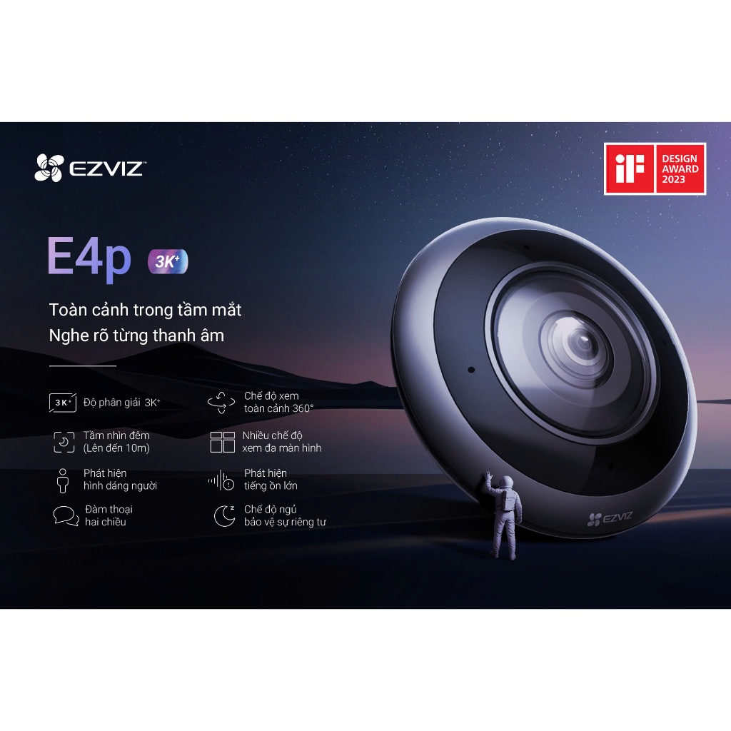 Camera Wifi EZVIZ E4P 6MP 3K+ Mắt Cá Toàn Cảnh, Fish Eye Camera, Đàm Thoại, Hồng Ngoại, AI 4
