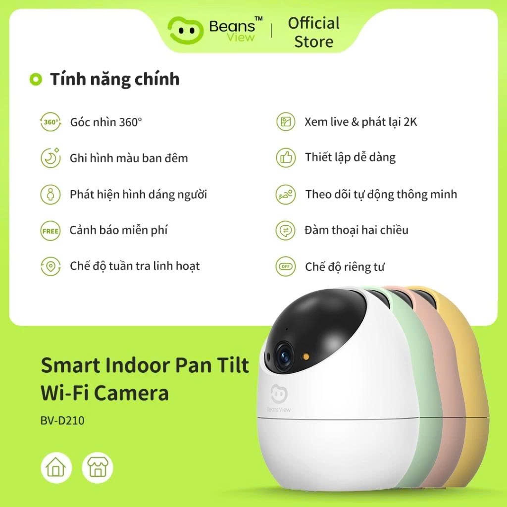 Camera Wifi BeansView D210 3MP Trong Nhà, 4 Phiên Bản Màu, Xoay 360 Độ, Đàm Thoại, Ai Thông Minh 5