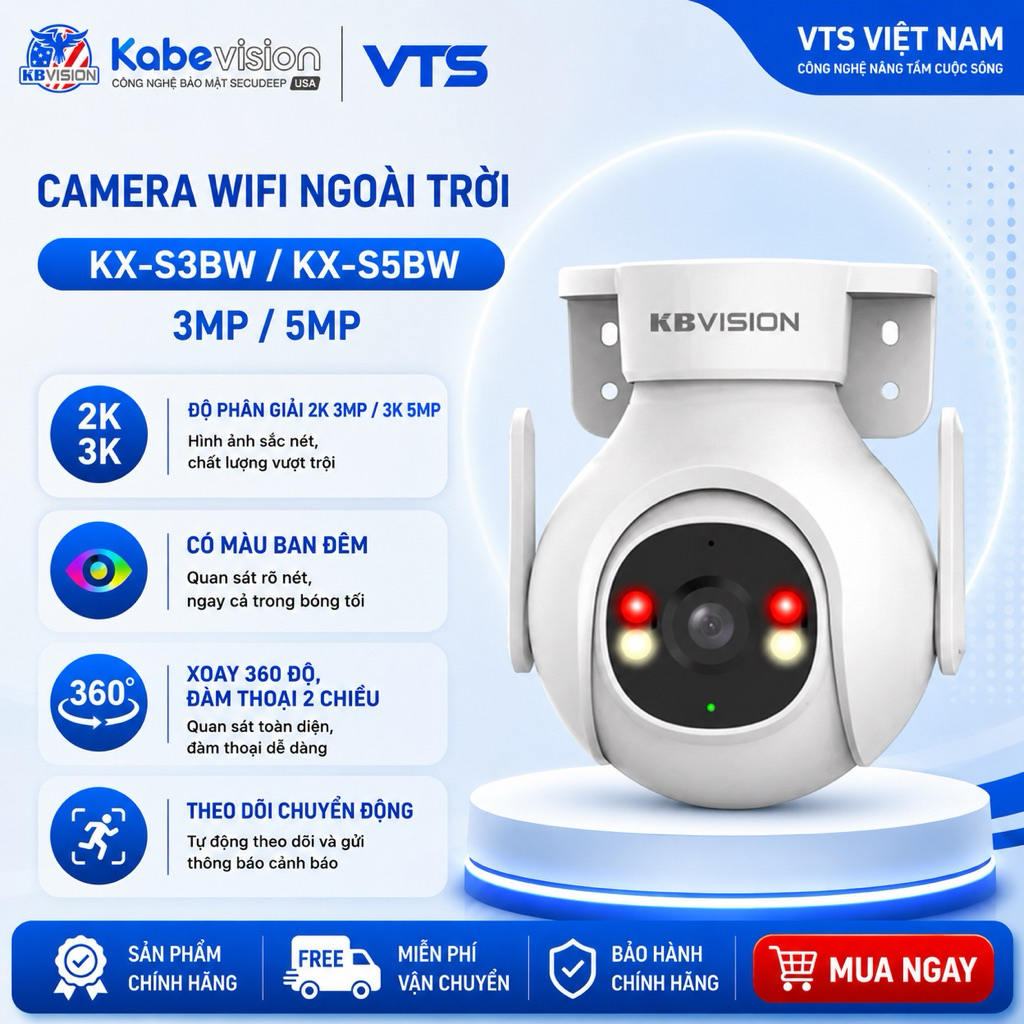 Camera Wifi KBVISION KX-S3BW/KX-S5BW Ngoài Trời, Có Màu Ban Đêm, Xoay 360 Độ, Đàm Thoại 2 Chiều 2