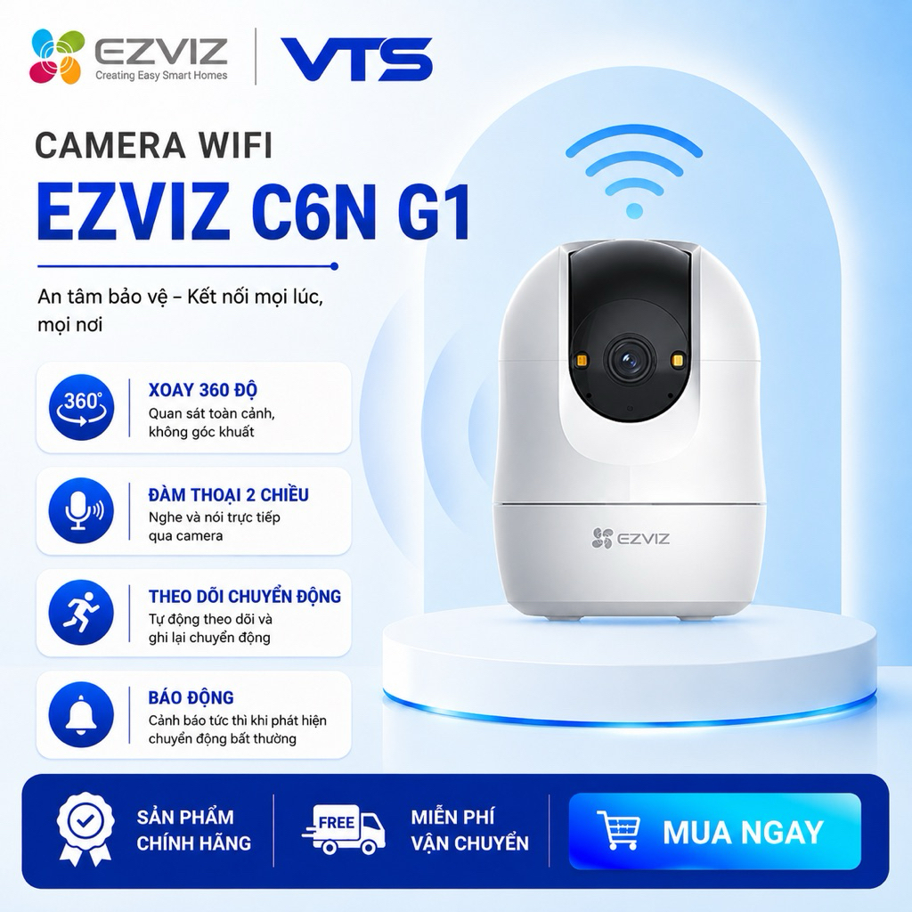 Camera Wifi EZVIZ C6N G1 5MP/C6N G1 3MP/C6N PRO 3MP, Xoay 360 Độ, Đàm Thoại 2 Chiều, Theo Dõi 3