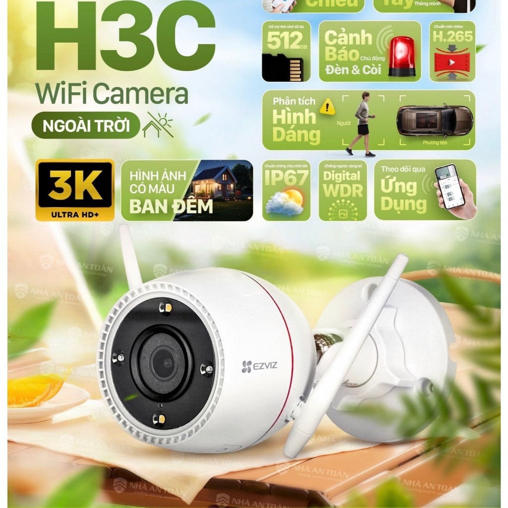Camera Wifi EZVIZ H3C 3MP/H3C 4MP/H3C 5MP, Full Color, Đàm Thoại 2 Chiều, H.265, Chuẩn IP67- VTS 3