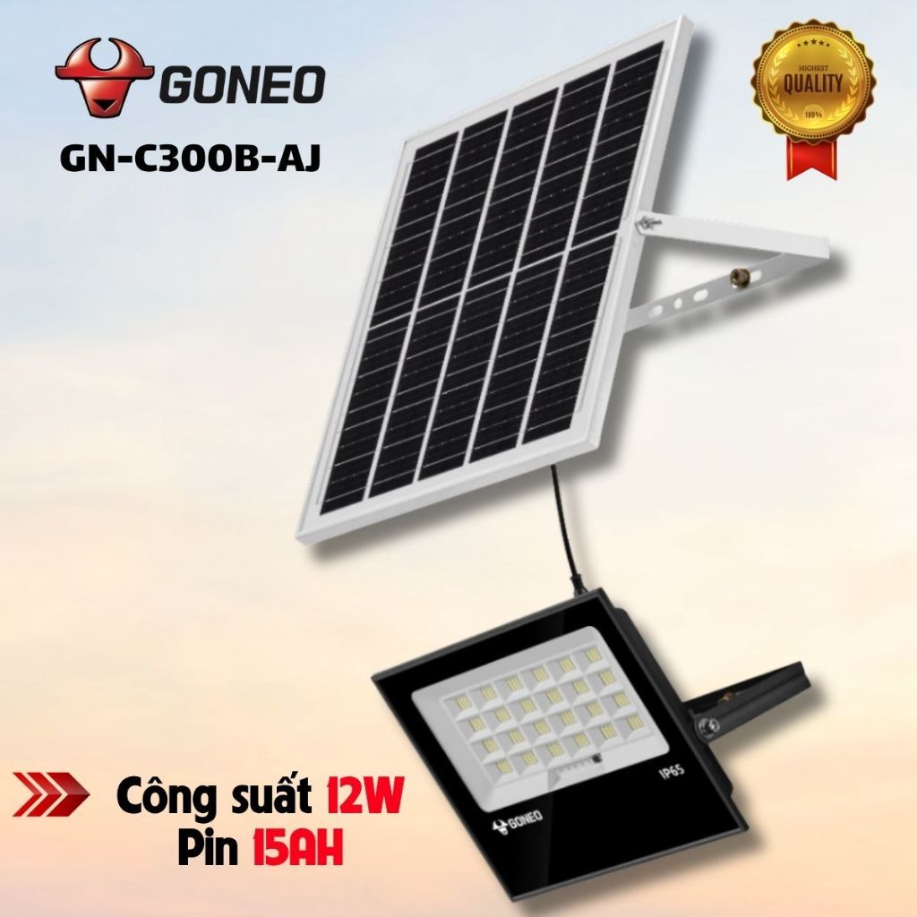 Đèn Pha Năng Lượng Mặt Trời GONEO GN-C300B-AJ, Công Suất 12W, Độ Sáng 1550lm, Bảo Hành 2 Năm 3
