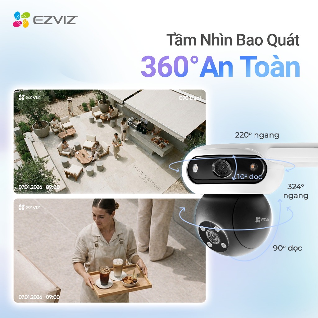 Camera Wifi 2 Mắt Ngoài Trời EZVIZ C90 Dual 2K+ (4MP+4MP) Xoay 360 Độ, Đàm Thoại 2 Chiều, Có Màu 7