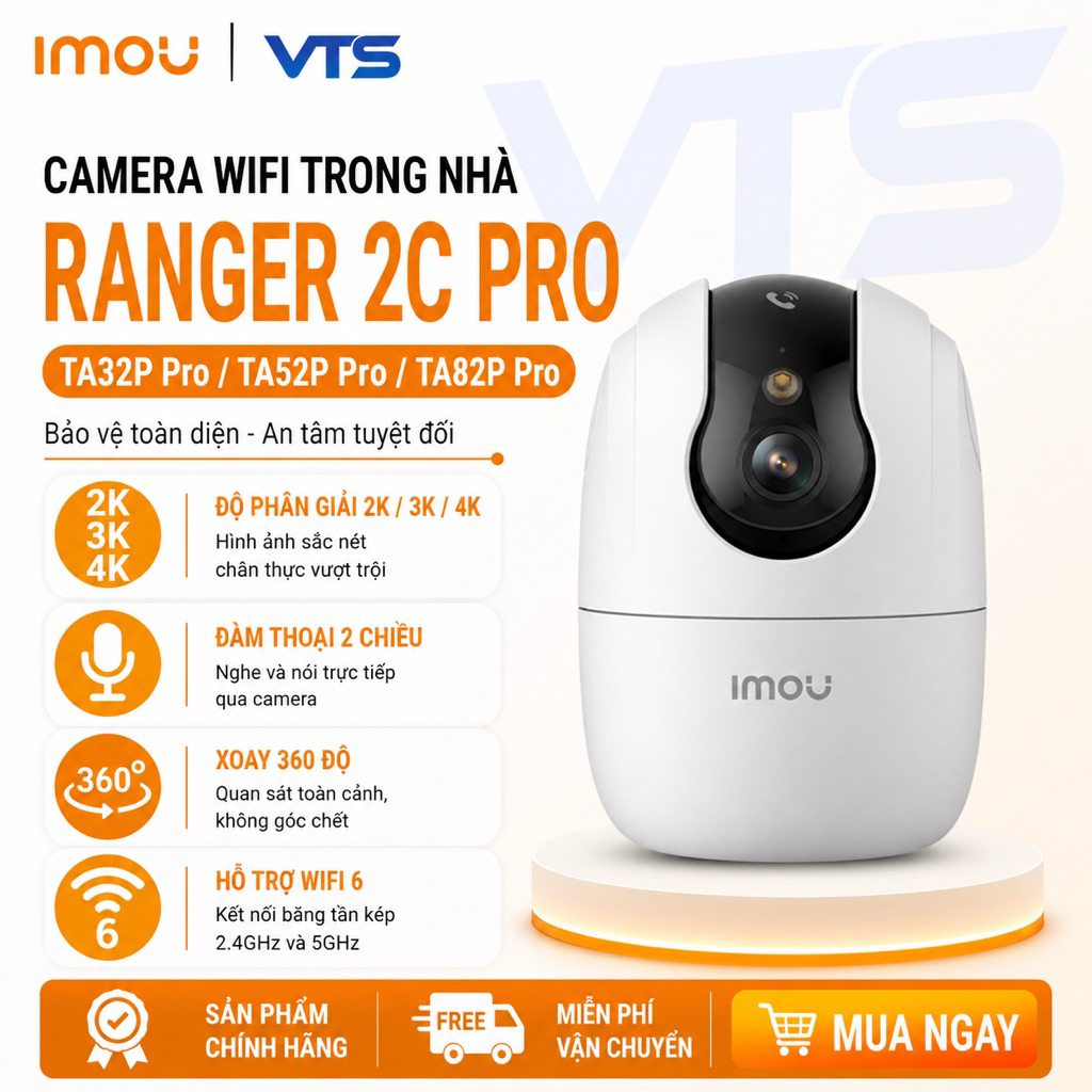 Camera Wifi IMOU RANGER 2C PRO TA32P/TA52P/TA82P Trong Nhà - Xoay 360 Độ, Wifi 6, Đàm Thoại,Báo Động 2