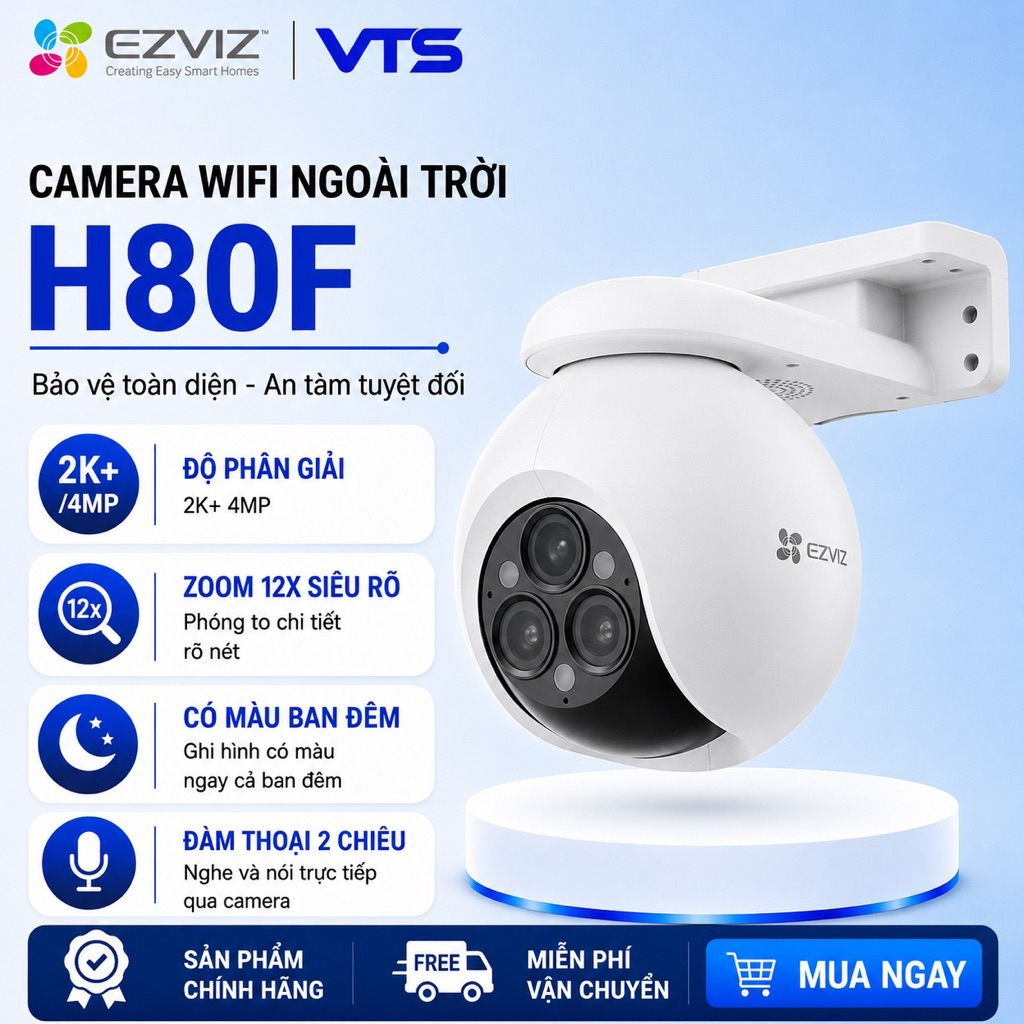 Camera Wifi EZVIZ H80F 4MP 2K+, Zoom 12X, Xoay 360 Độ, Đàm Thoại 2 Chiều, Có Màu, Theo Dõi Ai 2