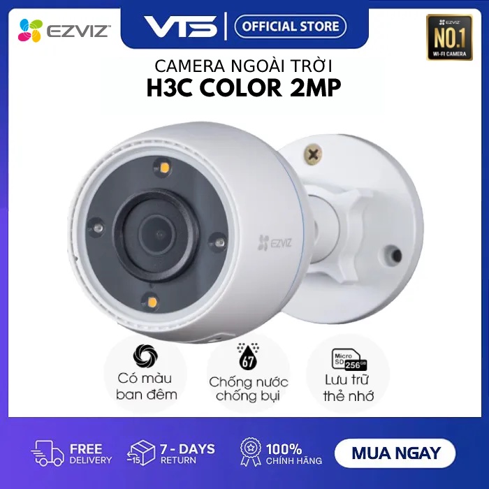 Camera Wifi EZVIZ H3C 2MP Color, Full HD - Mic Thu Âm, Có Màu Ban Đêm - Chuẩn Nén H.265 - VTS VN 2