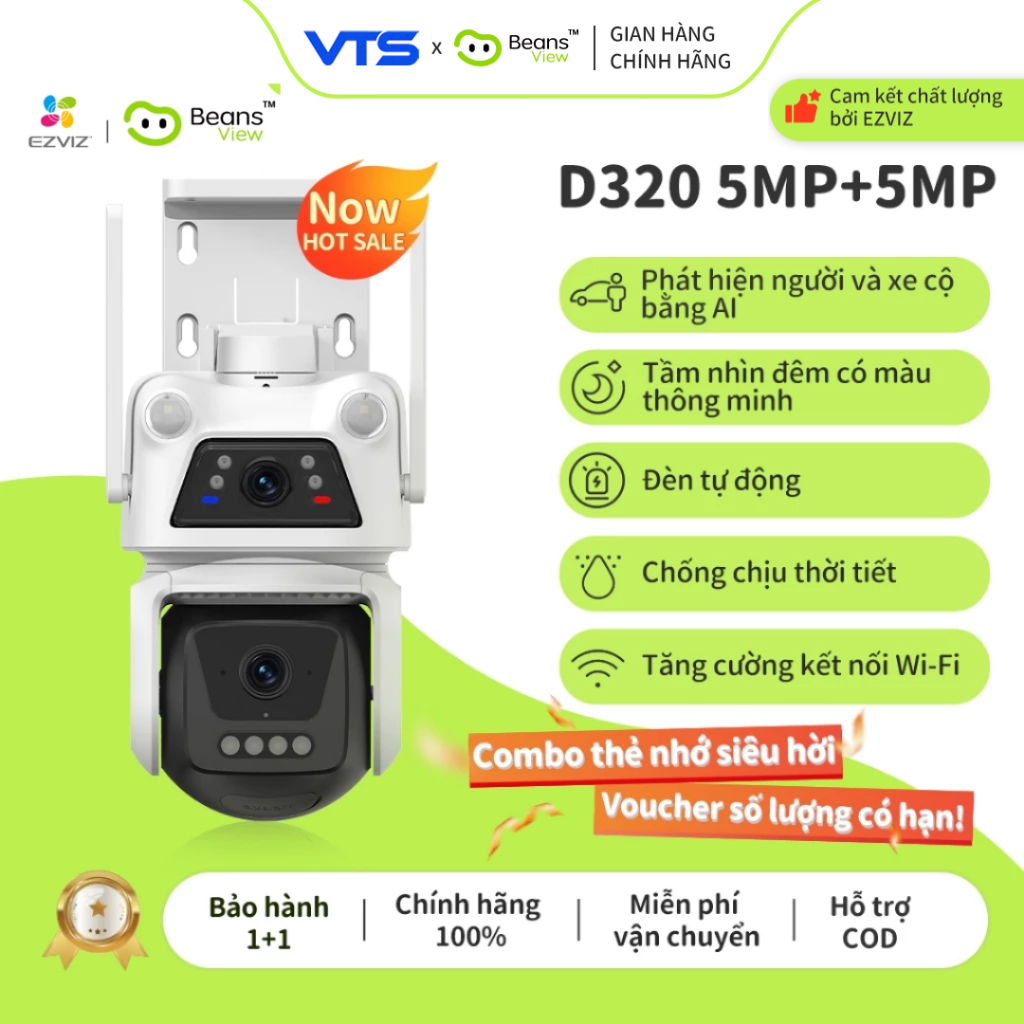 Camera Wifi 2 Mắt BeansView D320 3MP+3MP/5MP+5MP Ngoài Trời, Ống Kính Kép, Có Màu Ban Đêm, Báo Động 4