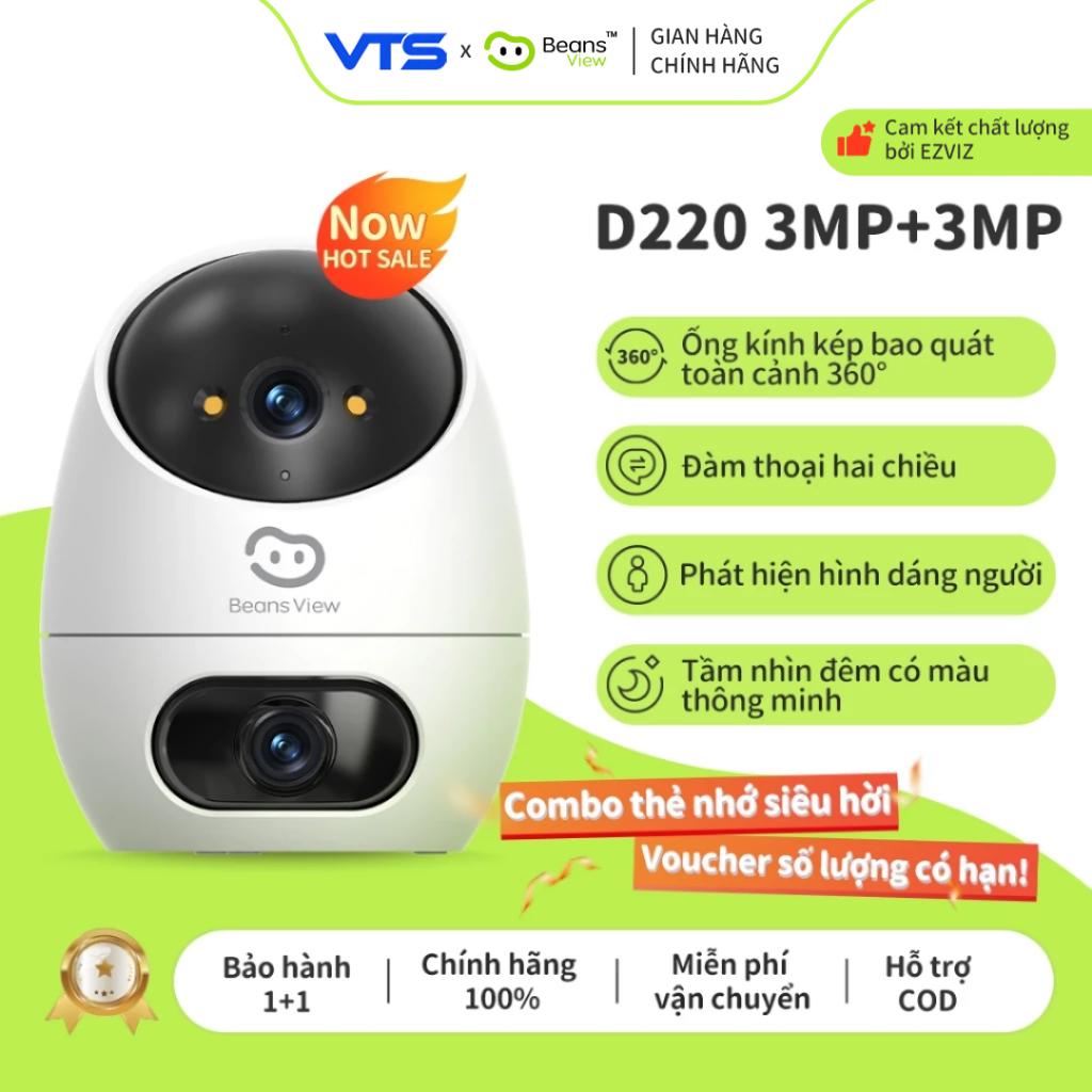 Camera Wifi 2 Mắt BeansView D220 (3MP+3MP)/(5MP+5MP), Ống Kính Kép, Tích Hợp Nút Gọi, Đàm Thoại 2