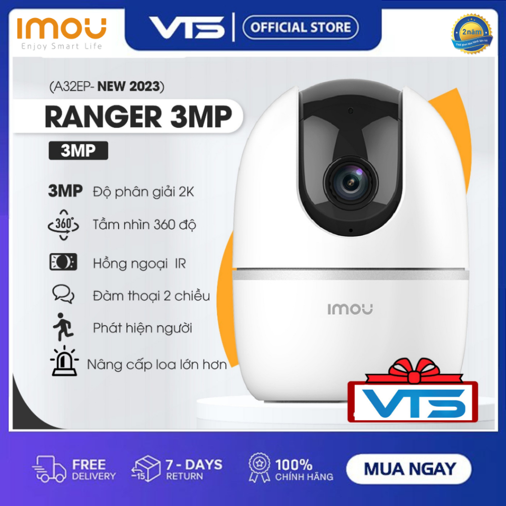 Camera Wifi IMOU RANGER 2 A32EP 3MP 2K,Trong Nhà, Xoay 360 Độ, Đàm Thoại 2 Chiều, Còi Báo Động 3