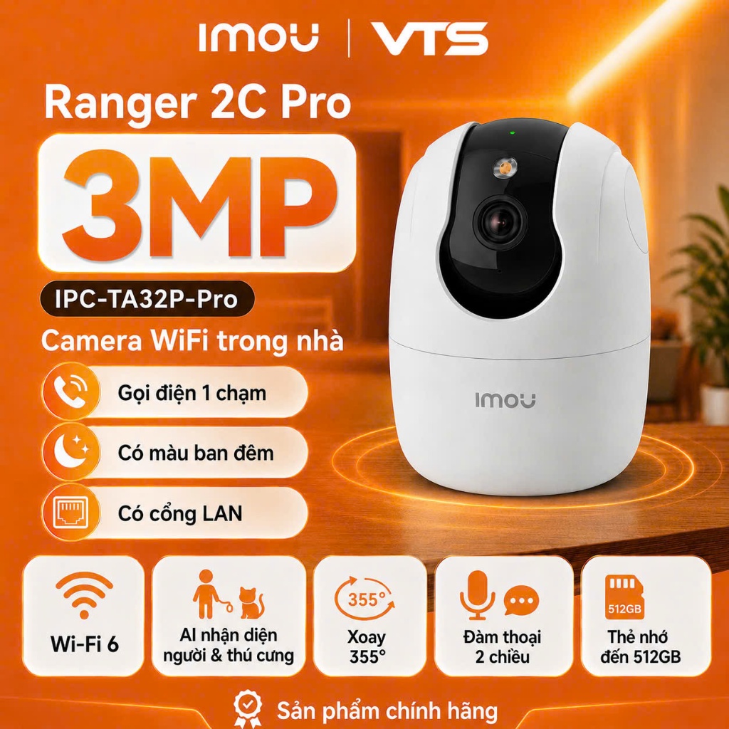 Camera Wifi IMOU RANGER 2C PRO TA32P/TA52P/TA82P Trong Nhà - Xoay 360 Độ, Wifi 6, Đàm Thoại,Báo Động 3