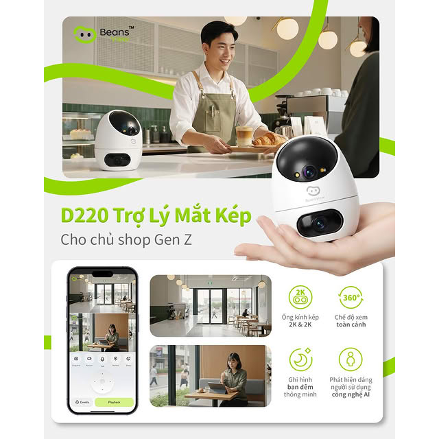 Camera Wifi 2 Mắt BeansView D220 (3MP+3MP)/(5MP+5MP), Ống Kính Kép, Tích Hợp Nút Gọi, Đàm Thoại 6