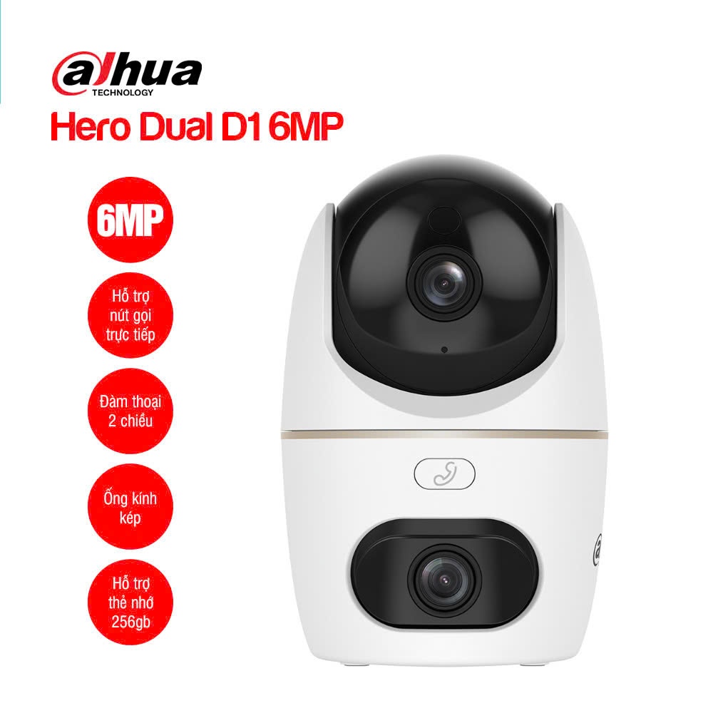 Camera Wifi DAHUA 2 Mắt Hero Dual D1 H3D-3F 6MP/H5D-5F 10MP Xoay 360, Đàm Thoại 2 Chiều, Theo Dõi 8