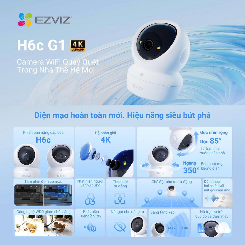 Camera Wifi EZVIZ H6C PRO, H6C G1 3MP/5MP/8MP - Xoay 360 Độ, Đàm Thoại 2 Chiều, Theo Dõi Chuyển Động 11