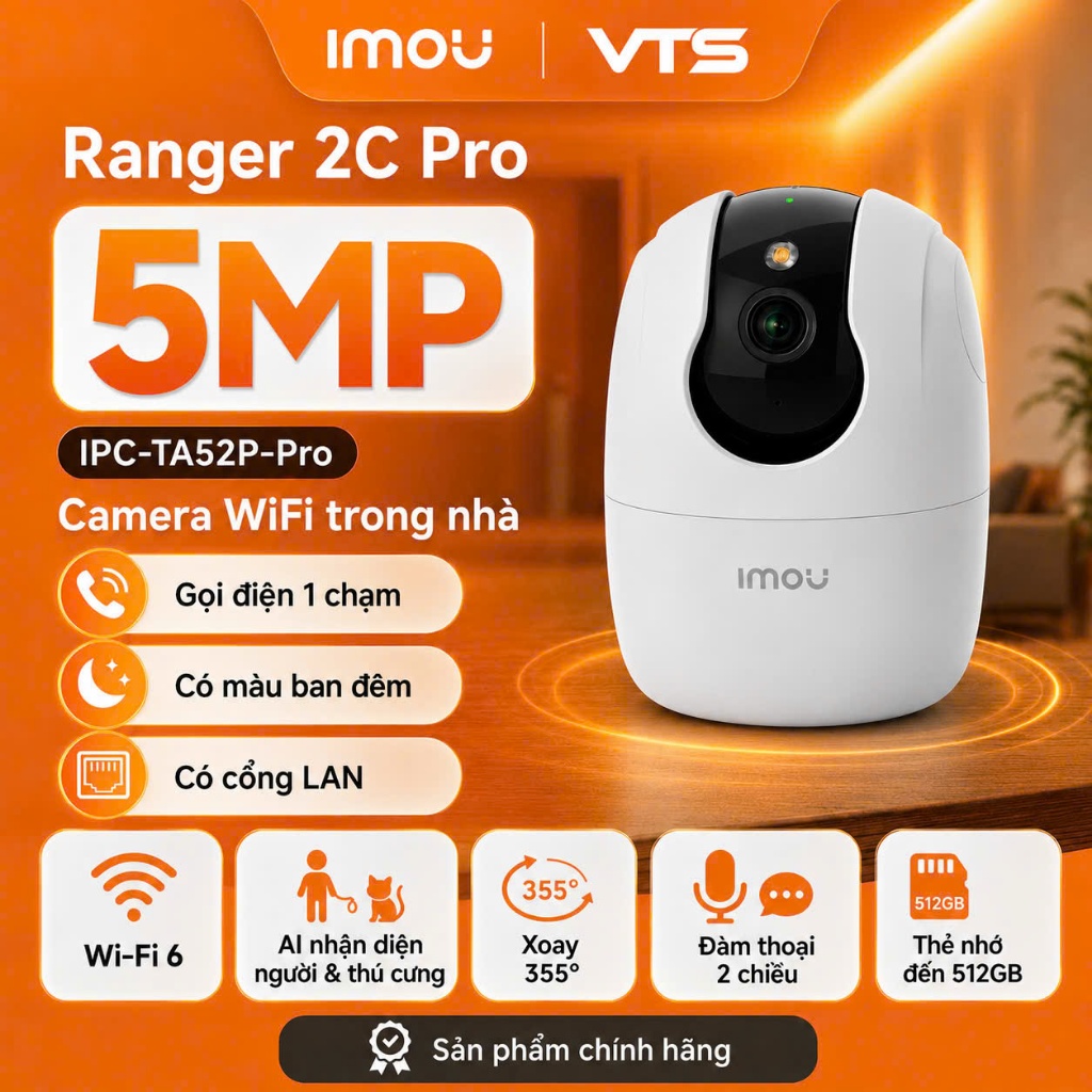 Camera Wifi IMOU RANGER 2C PRO TA32P/TA52P/TA82P Trong Nhà - Xoay 360 Độ, Wifi 6, Đàm Thoại,Báo Động 4