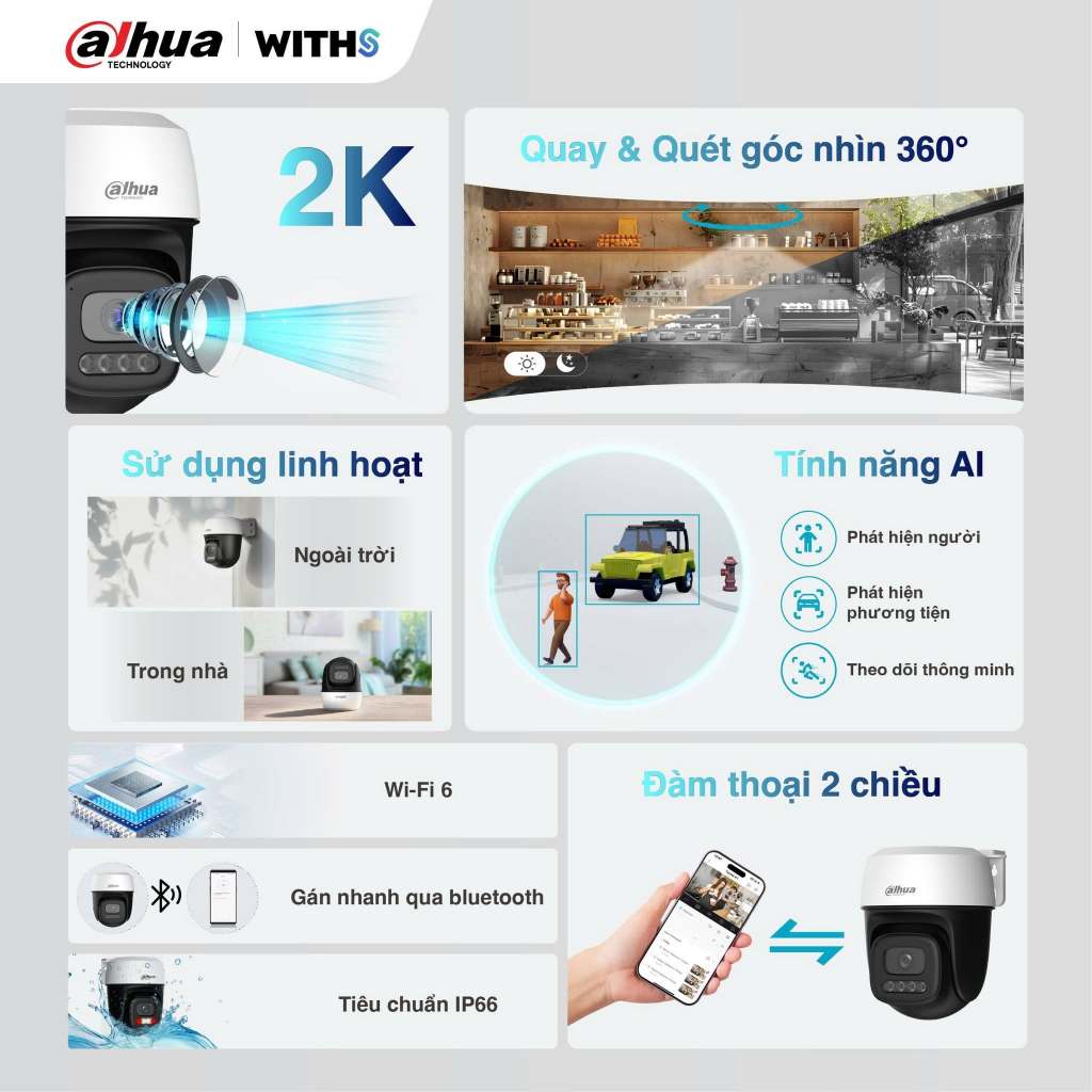 Camera Wifi DAHUA P3I 3MP/P5I 5MP Ngoài Trời, Có Màu Ban Đêm, Xoay 360 Độ, Đàm Thoại, Theo Dõi 9