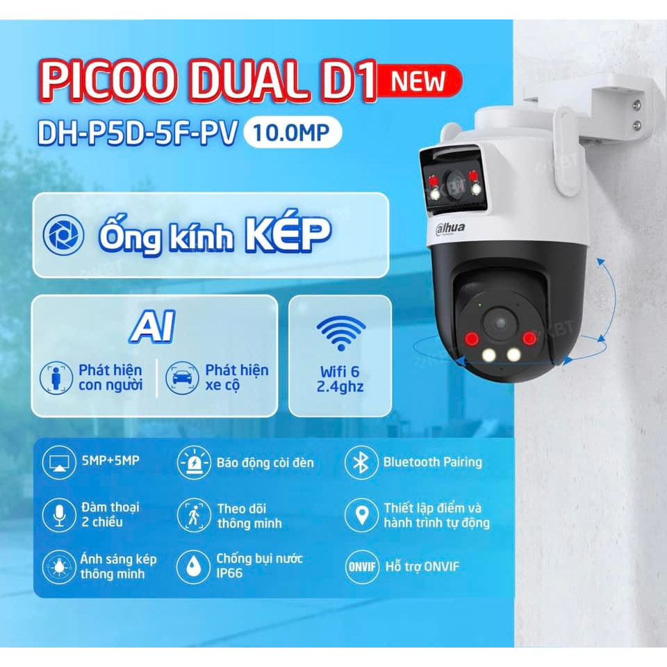 Camera Wifi 2 Mắt DAHUA Picoo Dual D1 P3D-3F-PV 6MP/P5D-5F-PV 10MP, Đàm Thoại 2 Chiều, Xoay 360 Độ