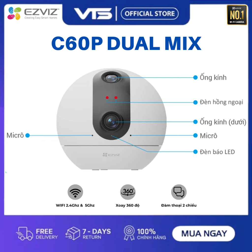 Camera Wifi EZVIZ C60P Dual 2K (3MP + 3MP) - Xoay 360 Độ, Đàm Thoại 2 Chiều, Theo Dõi Chuyển Động 7