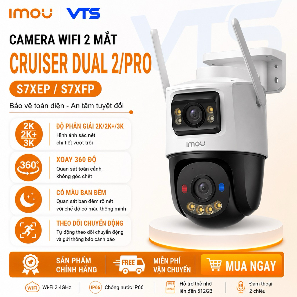 Camera Wifi IMOU 2 Mắt Cruiser Dual 2 S7XEP 6MP/10MP, S7XFP Pro 8MP Có Màu Ban Đêm, Xoay 360 Độ 3