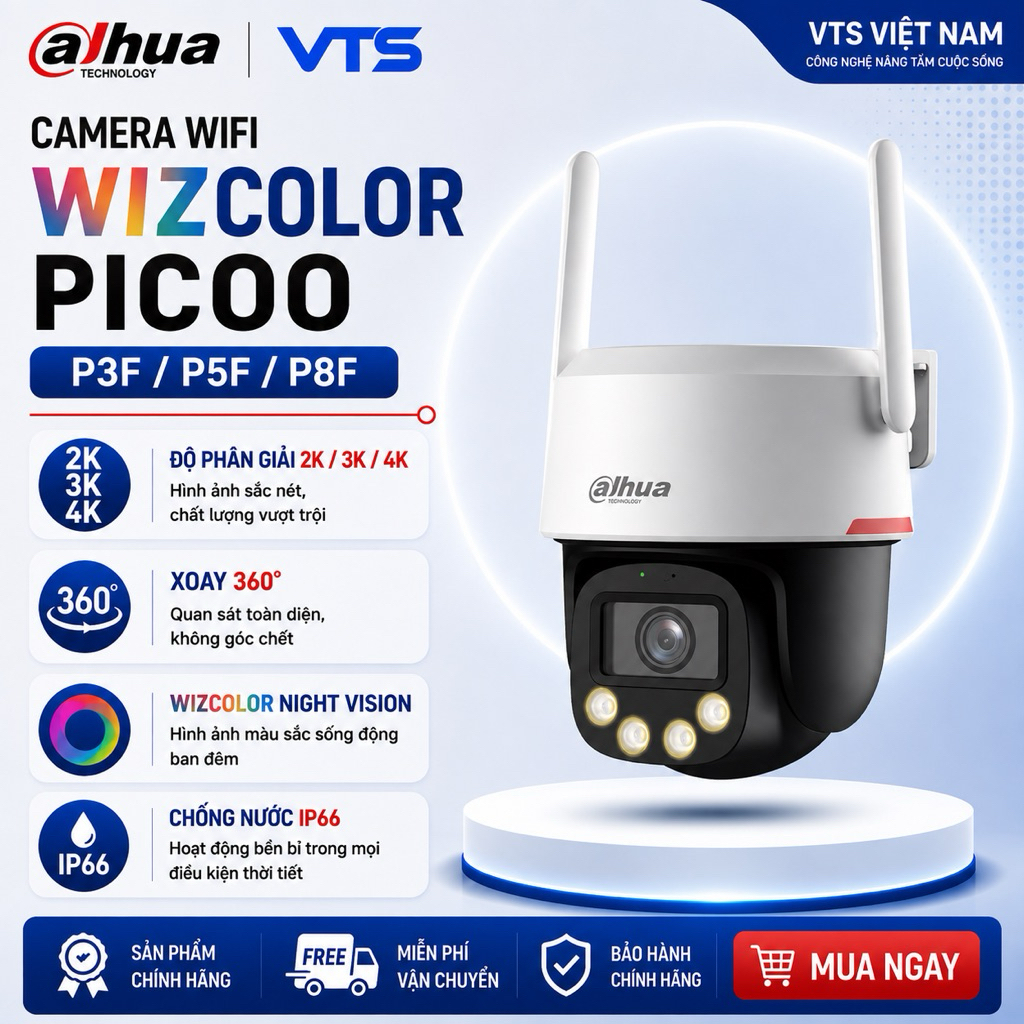 Camera Wifi DAHUA WizColor P3F-PV/P5F-PV/P8F-PV, Có Màu Ban Đêm, Xoay 360 Độ, Đàm Thoại 2 Chiều 2