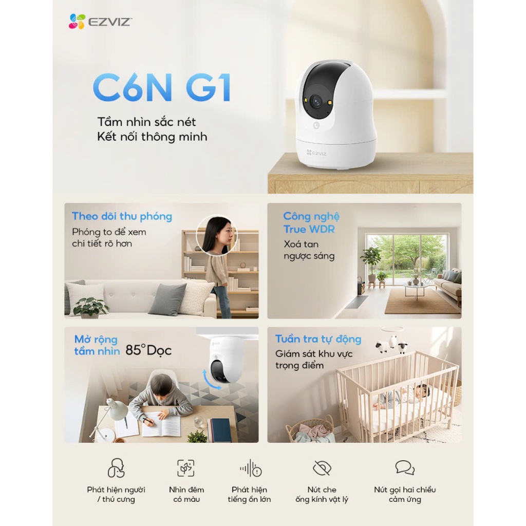 Camera Wifi EZVIZ C6N G1 5MP/H6C G1 5MP/C6N PRO 3MP/H6C PRO 3MP - Xoay 360 Độ, Đàm Thoại 2 Chiều 8