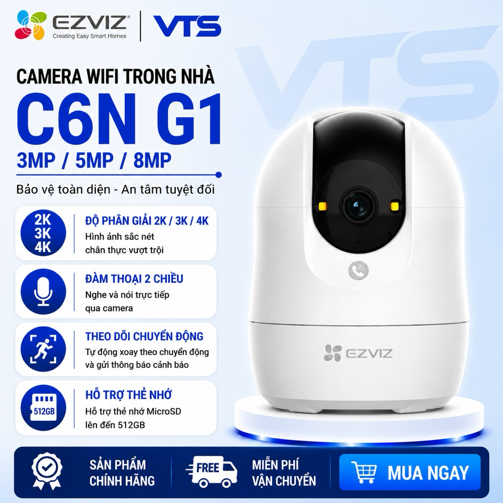 Camera Wifi EZVIZ C6N PRO, C6N G1 3MP/5MP/8MP, H6C G1 - Xoay 360 Độ, Đàm Thoại, Theo Dõi Chuyển Động 4