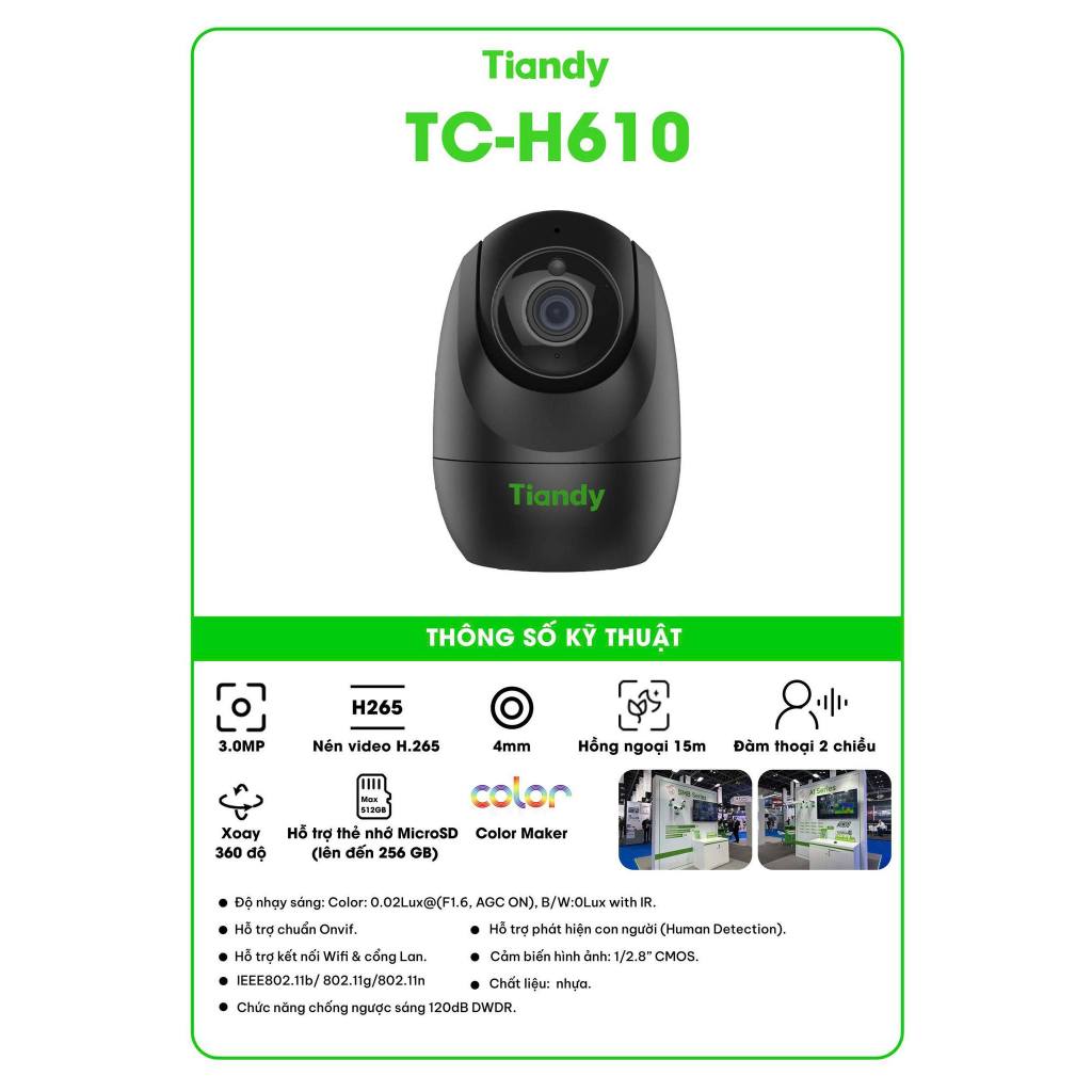 Camera Wifi TIANDY H610 3MP/H620 4MP Trong Nhà, Full Collor, Xoay 360 Độ, Đàm Thoại 2 Chiều 5