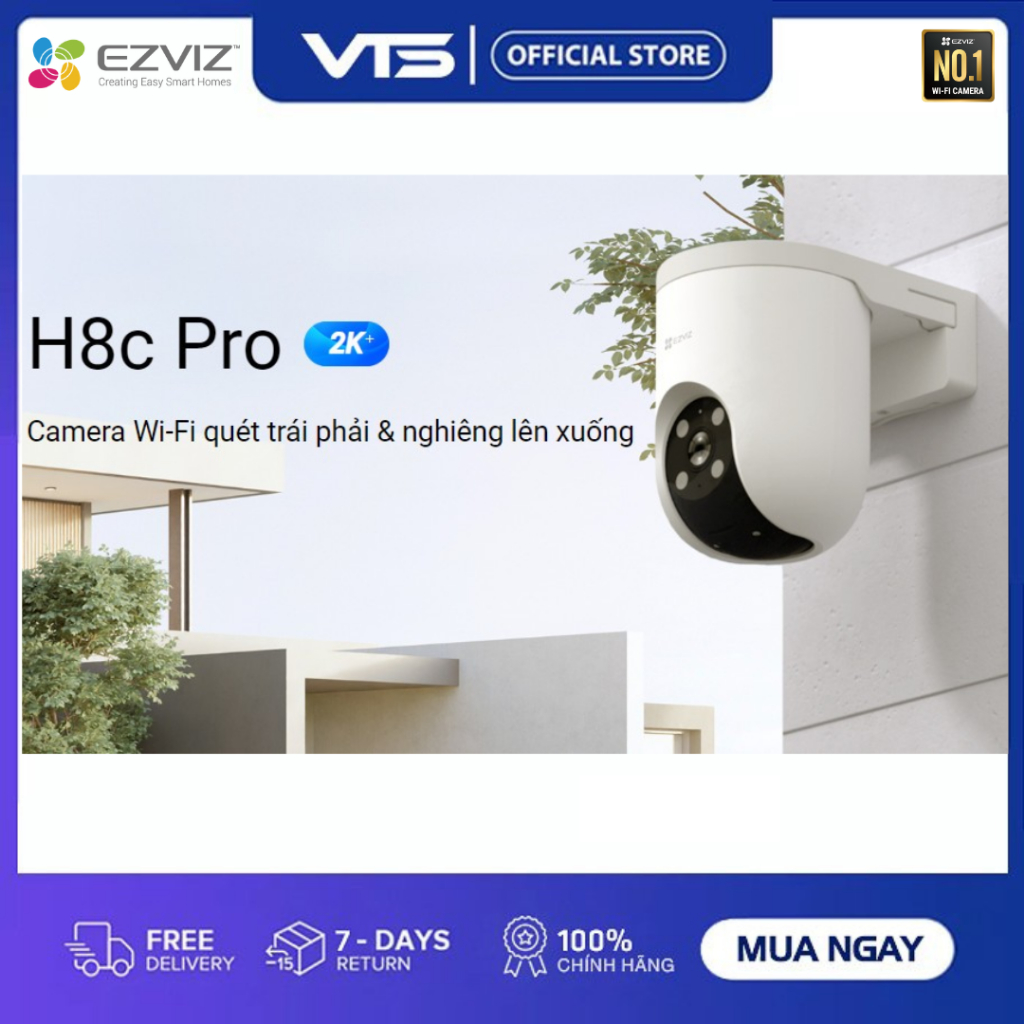 Camera Wifi EZVIZ H8C PRO 3MP/4MP/5MP - Xoay 360 Độ, Đàm Thoại 2 Chiều, Có Màu Ban Đêm, H8C VTS 5