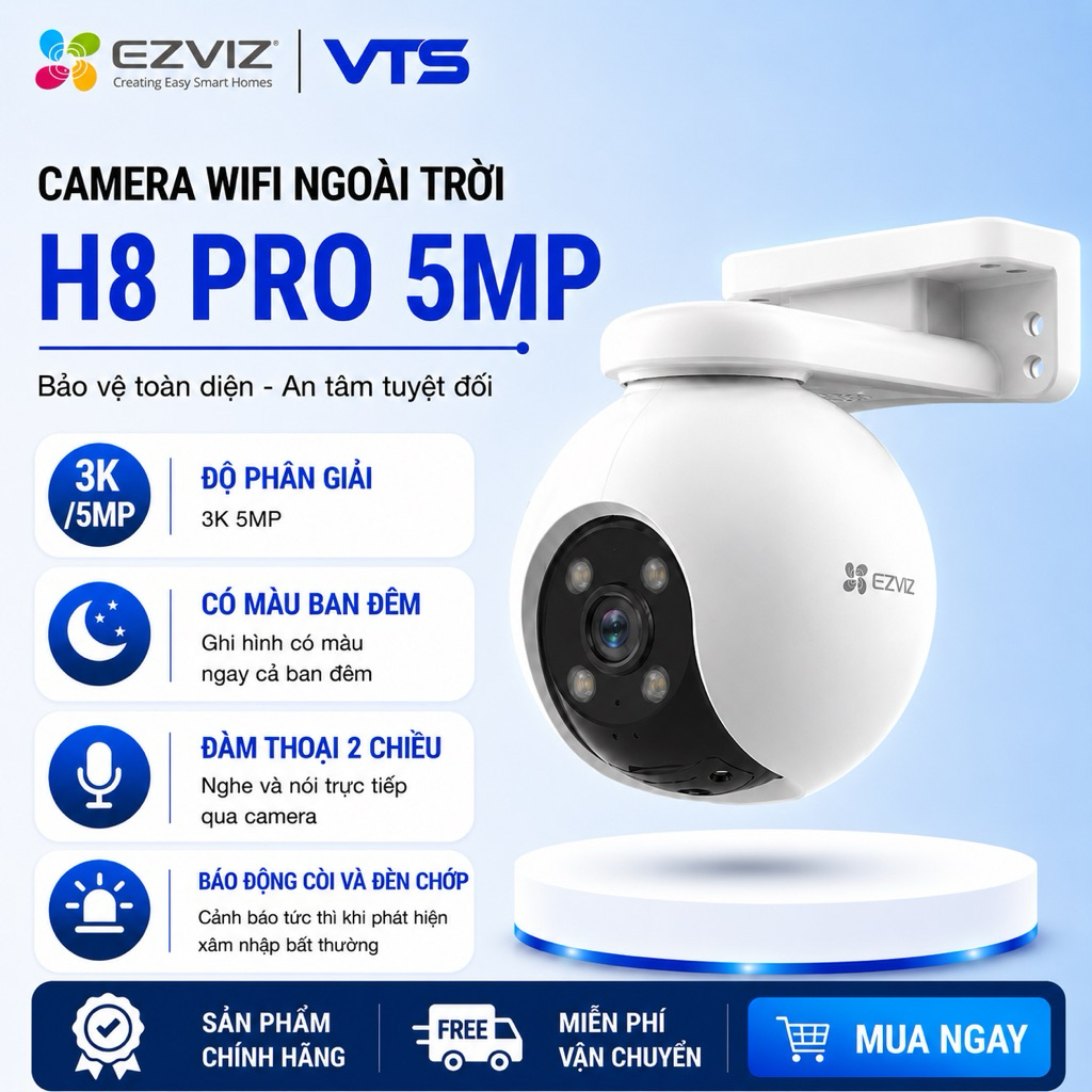 Camera Wifi EZVIZ H8 PRO 3K 5MP - Xoay 360 Độ Ngoài Trời, Đàm Thoại 2 Chiều - H8 3K 5MP, H8 5MP 3